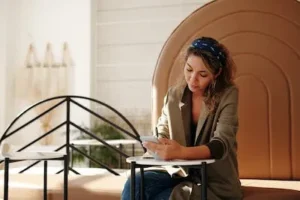 woman checking credentials